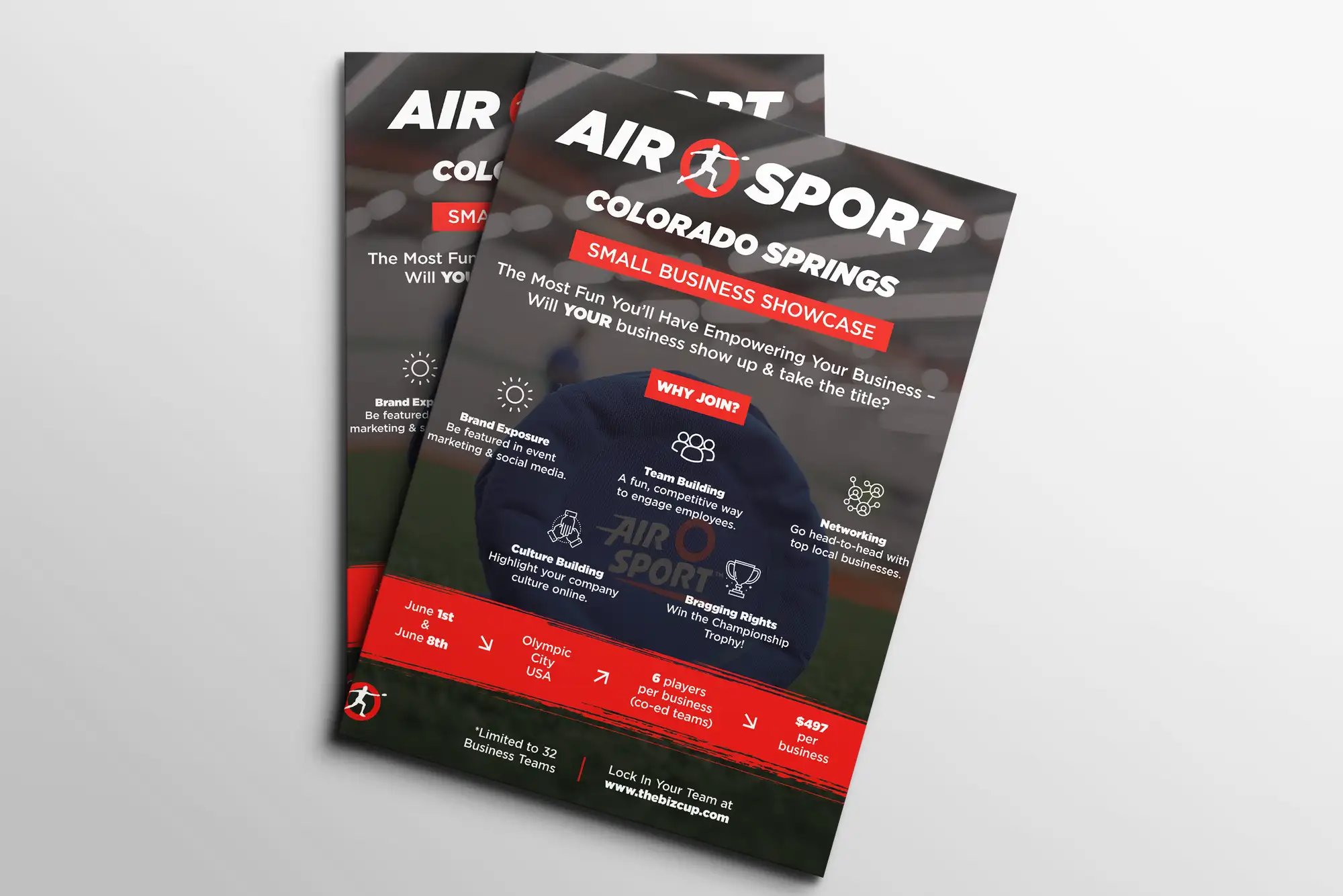 A bold, professionally designed event flyer from FRPROTECH's flyer design service, showing clear visual hierarchy, strong imagery and an on-brand colour palette