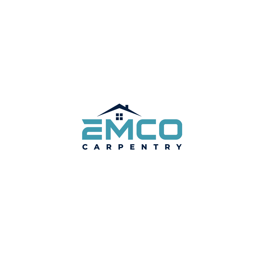 A bold, rugged carpentry and construction company logo designed by FRPROTECH — the kind of simple, high-contrast mark that stays legible on a truck, a hard hat and a tender in 2026