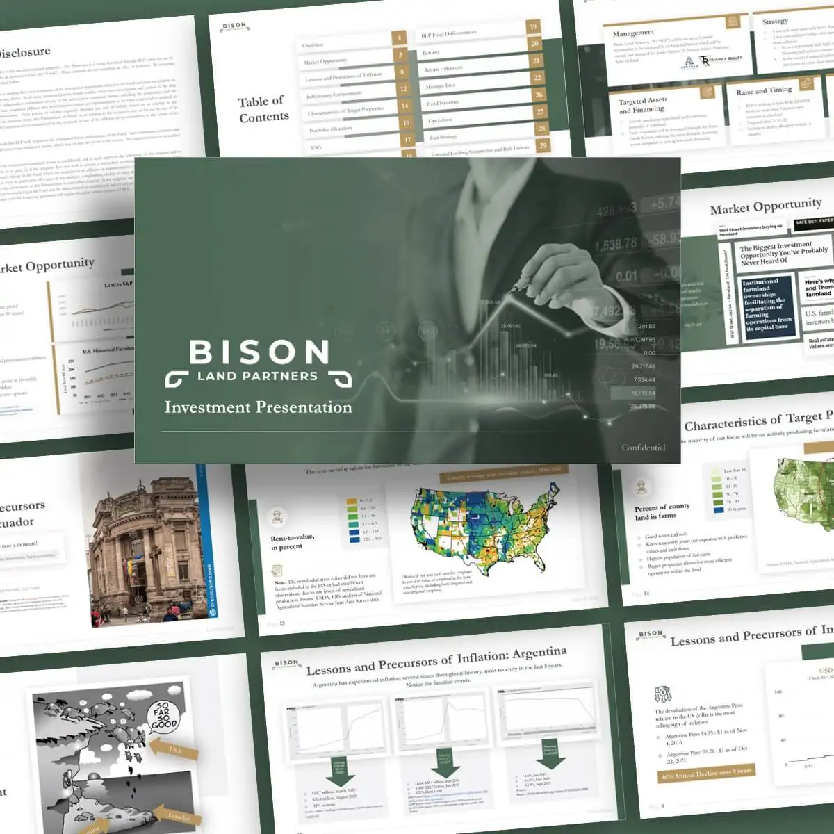 FRPROTECH investor pitch deck design showing a clean, data-led slide layout for a funding round